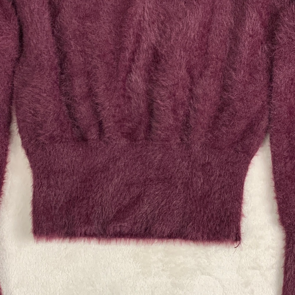 Zara Deep Burgundy Fuzzy Crew Neck Sweater - Picture 8 of 8